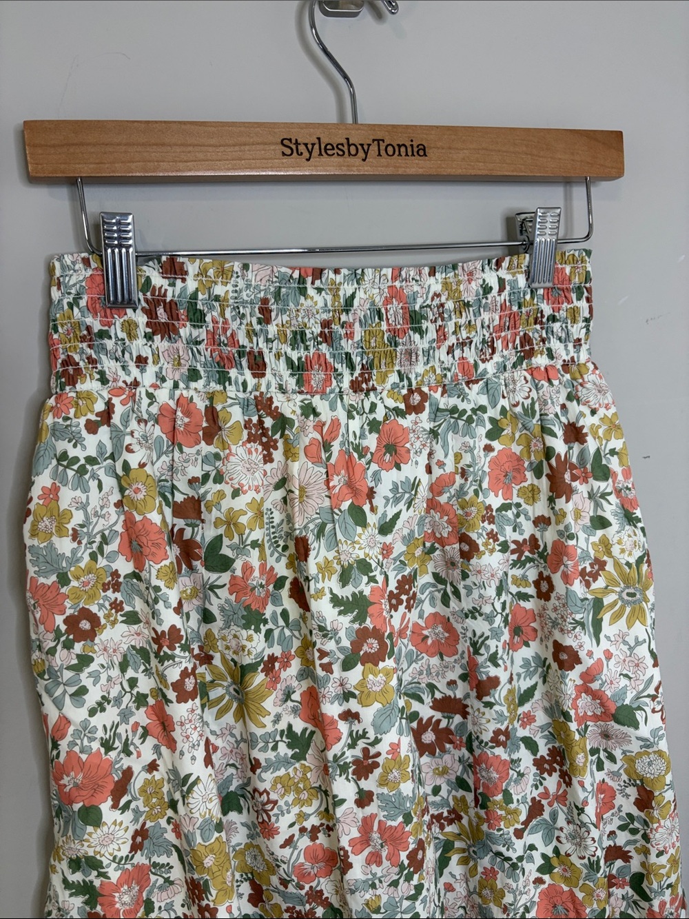 Garnet Hill Edith Organic Cotton Skirt Made with Liberty Fabric Cream Floral M - Picture 4 of 7